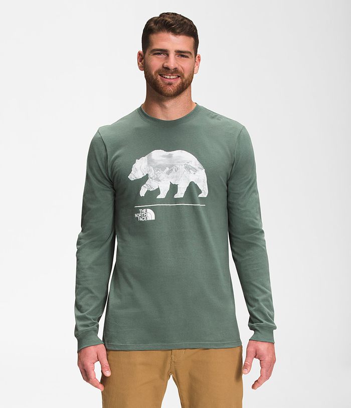 The North Face T-Shirts Heren Bearscape Lange Mouw WEMZ31054 - Groen